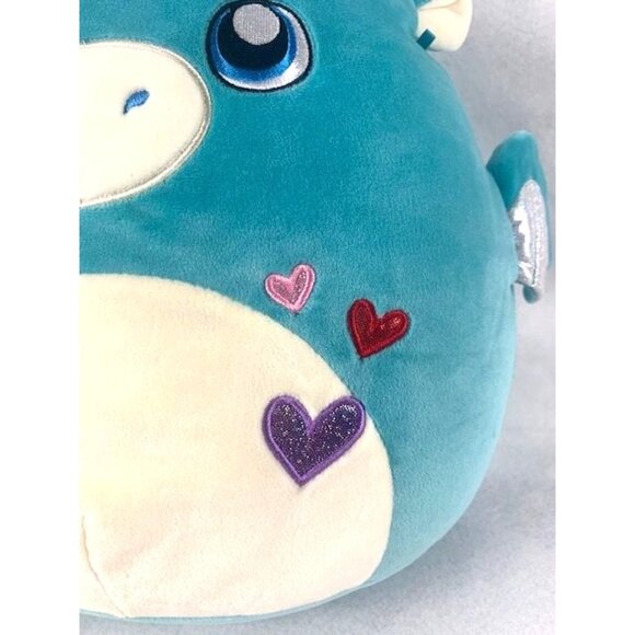 SquishMallows Tatiana The Teal Dragon 12" Plush Pillow with Hearts - Picture 9 of 9
